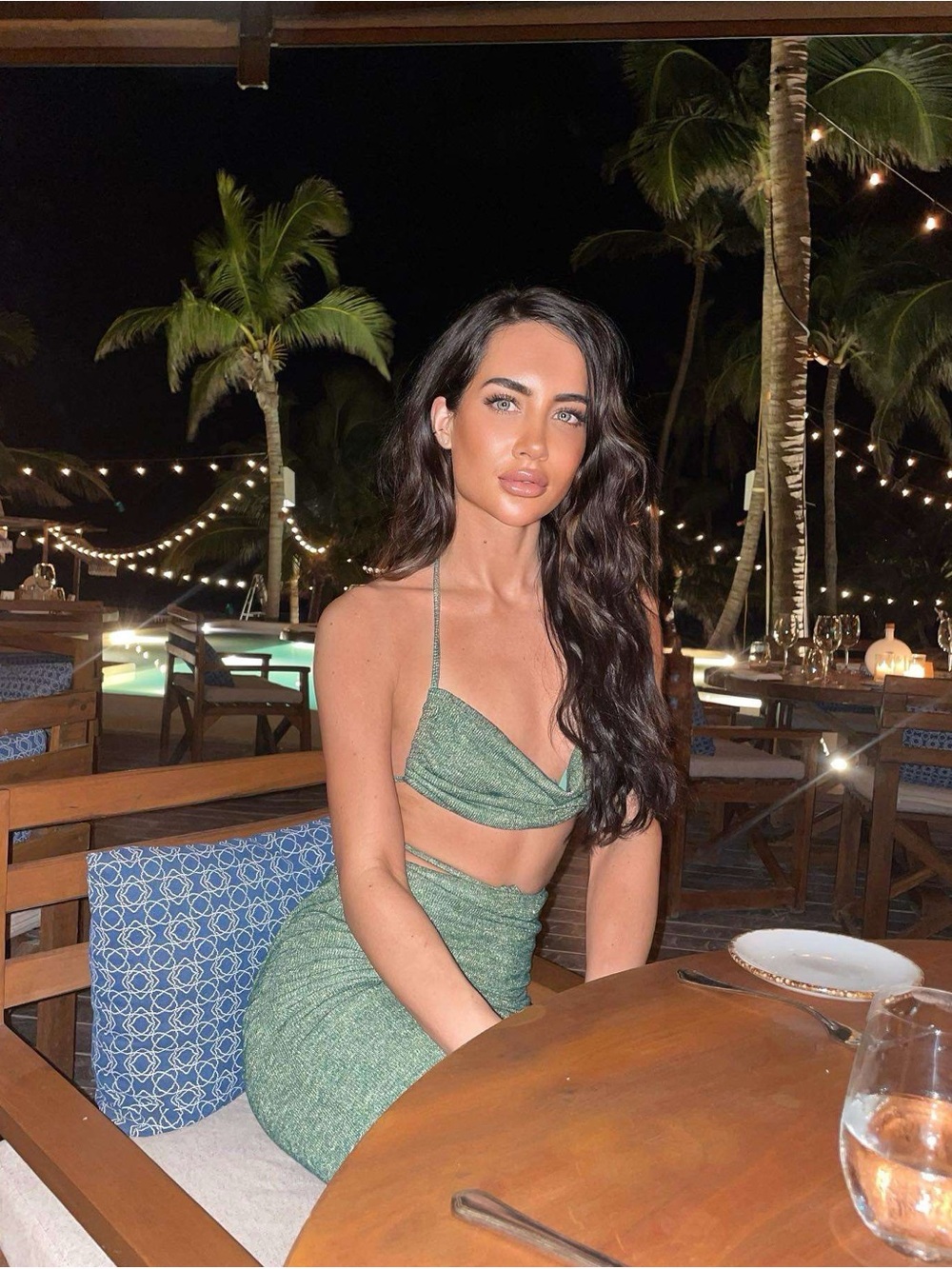 Elegant Green Two-Piece Skirt Set - Women's Evening Co-ord